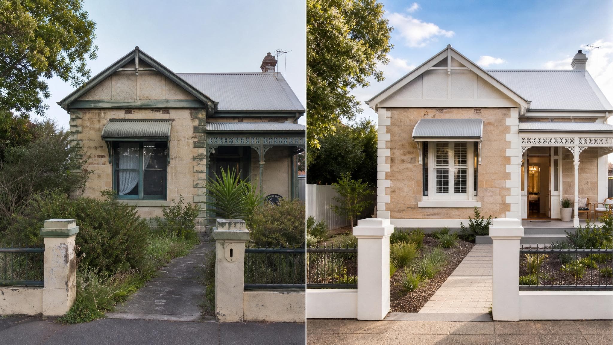 Before and after renovation comparison of an Adelaide character bungalow