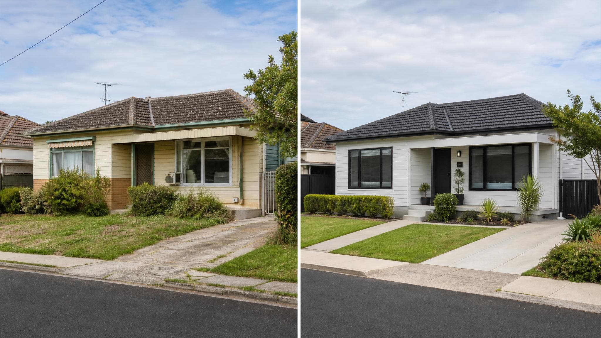 Before and after renovation comparison of a Brisbane Queenslander style home
